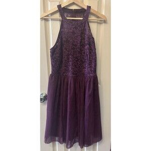 Zapaka Purple Halter Lace Floral Mini Dress Lined Zipper Size‎ XL Party Formal